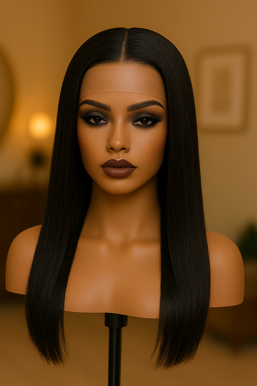 Straight Middle-Part Lace Wig-– Chocolate Brown (Premium Fiber/Human Hair Blend)